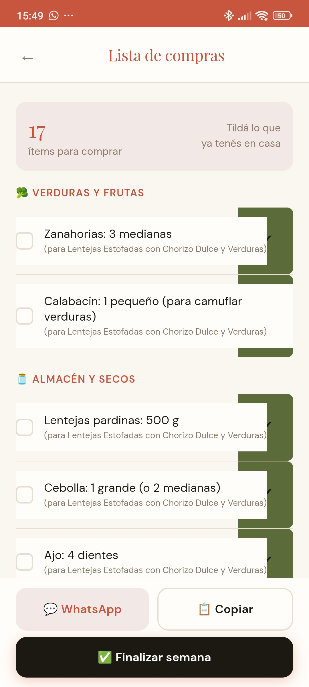 Lista de compras agrupada por categoría